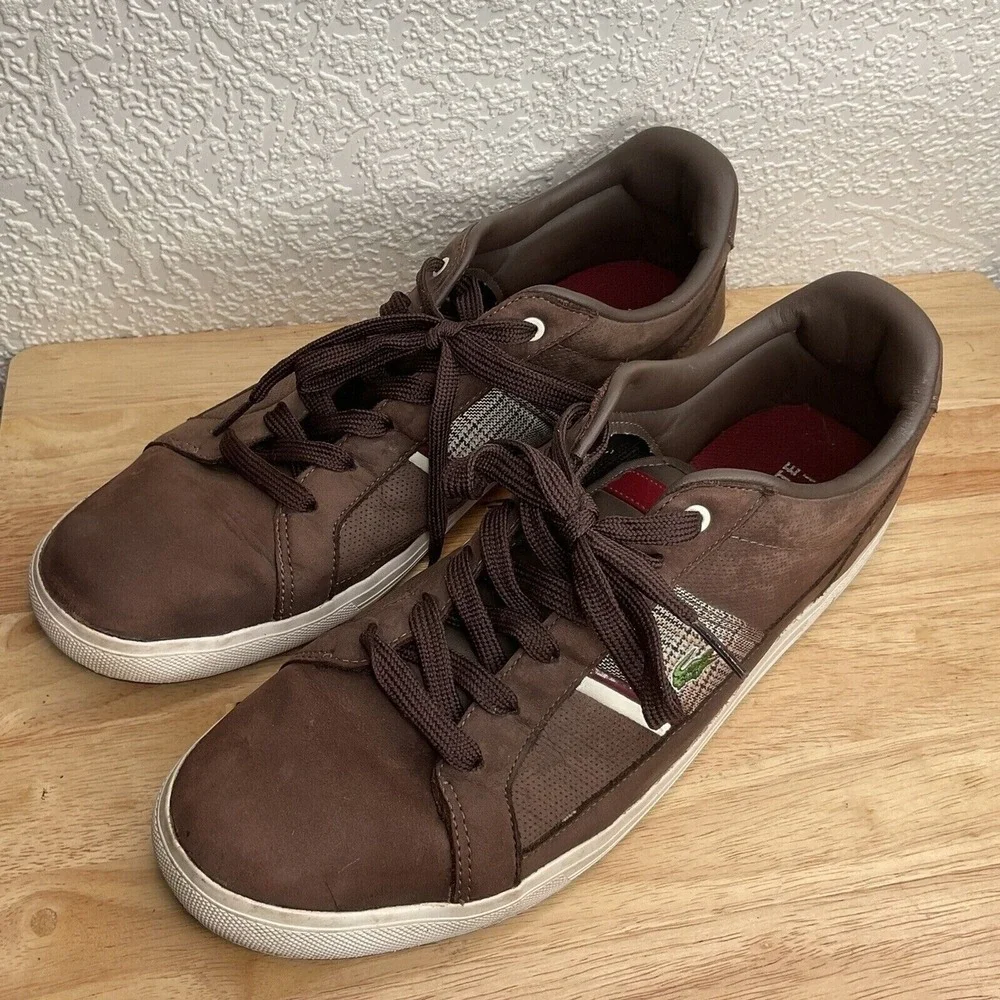 Lacoste Europa NS SPM 21233-0511‎ Brown Lace Up Sneaker Men 13 Indonesia Leather